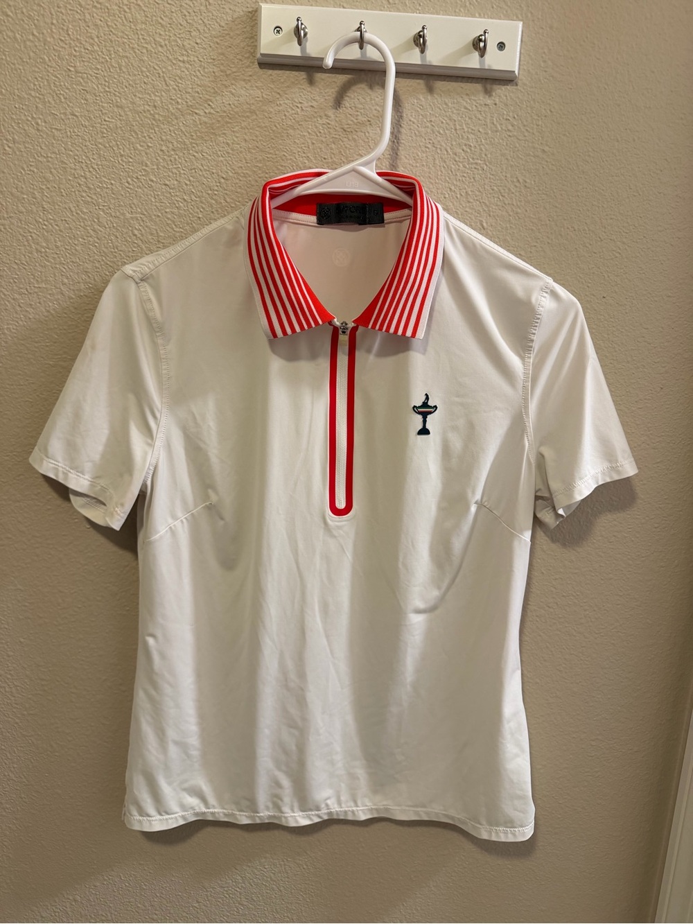 G/FORE WOMEN Short-Sleeve Polo with Red Trim and Stripe Collar